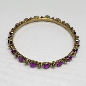 Gold Tone Purple Crystal Bangle Bracelet Elegant Statement Jewelry